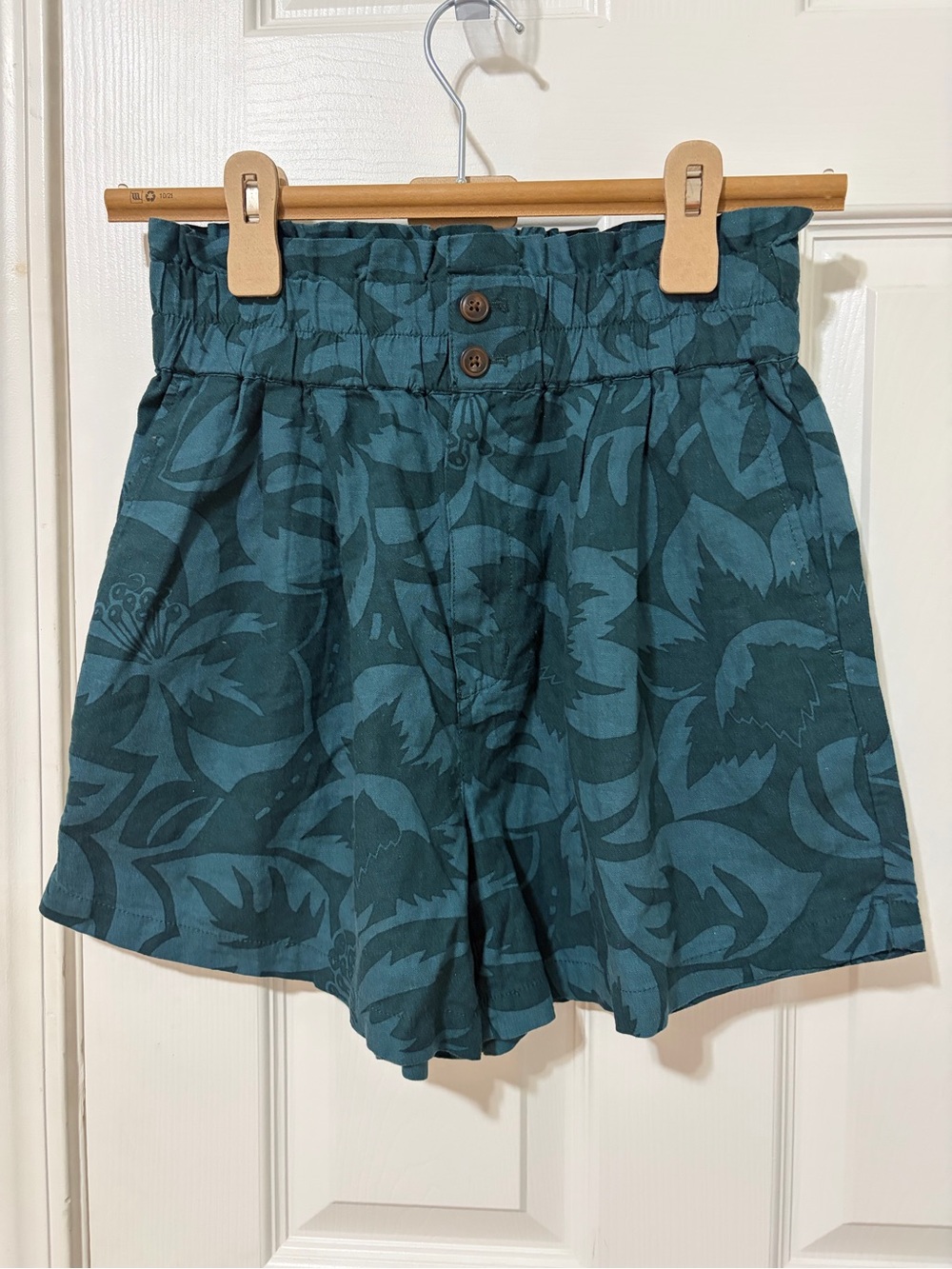 Madewell Line-Blend Pull-On Paperbag Shorts High- Waist Women Turquoise FloralXS